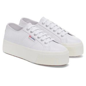 SUPERGA Leather Platform Sneakers White Women's 6.5